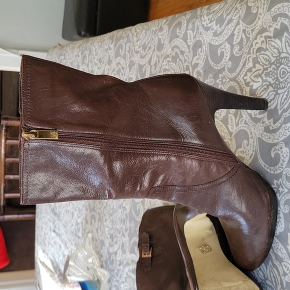 Anne Klein leather brown 4-inch high heel boots size 10 1/2 ankle/calf high - Picture 7 of 13